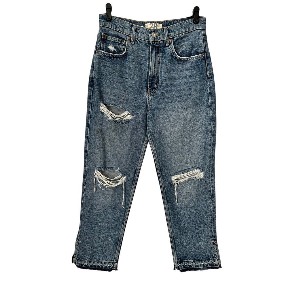 We The Free Jeans Womens 28 High Rise Destroyed Raw Hem Straight Crop Light Wash